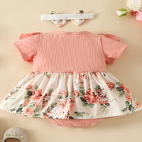 Dojenčad za djecu za djevojčice Romper haljina pletena rebra cvjetna print kratkih rukava suknja od