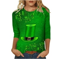 Dnevne majice sv. Patrika za žene, slatka zelena gnome print casual crew bluza za vrat trendy dugih