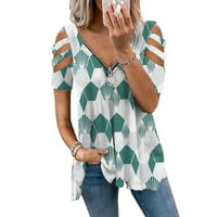 APEPAL ženski zip sa hladnim ramenim vrhovima kratkih rukava s labavim majicama plus veličine vrhova