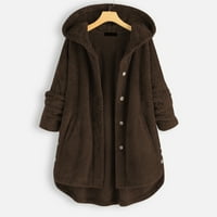 Dyfzdhu Fleece jakne za žene Plus veličine džep nepravilni dugme sa dugim rukavima zimski kaputi kafa