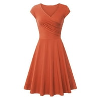 Stalni modni ženski haljina u boji V-izrez kratka rukava večernja haljina narančasta 3xl