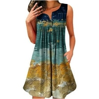 CAVEITL Ljetne haljine, ženska modna ležerna ljetna kratka rukava sa ramena Ispis Okrugli dress haljina