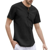 Muška majica kratkih rukava Baggy pamučni posteljina gumb Čvrsti kratki rukav O-izrez Tors bluze