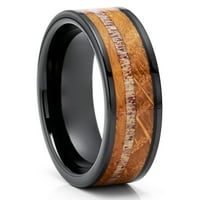 Whiskey Barlel vjenčani prstenovi, vjenčani prsten Antler, crni volfram prsten, zaručni prsten, crni