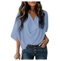 Ženski vrhovi v-izrezani bluza za bluze Ležerne prilike za žene ljetne rukave Sky Blue 3xl