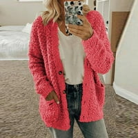 KETYYH-CHN ženske jakne kaputi Ležerne prilike otvorene prednjeg pada kaputa za žene ružičasta, xl