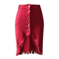 Nova ženska modna traper suknja Ljeto dugme Dizajn Split Prednji otvorene suknje crvene s