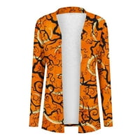Bluze za žensko dugme s dugim rukavima Kardigan Halloween tiskani kardigan džemperi za žene narančasta