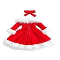 Todddle Djevojka za božićnu haljinu set Fau krzno patchwork dugih rukava s dugim rukavima od ramena