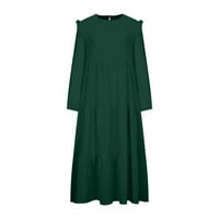 Yuwull Womens haljine ljetna odjeća za žene Ženska modna okrugla vrata Labavi dugi rukav čvrsta rukavica dugačke haljine zelene havajske haljine za žene na klirensu