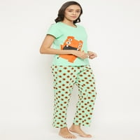 Monster Emoji Print Top & Pidžama set u mentu zelenoj - pamuk