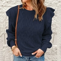 Zzwxwb džemperi za žene Duks sa solidnim bojama Losoko dno, gornji dugi rukav okrugli vrat Top okruglog vrata džemper Navy XL
