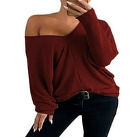 Paille ženske casual labavo dugih rukava T majice jesenska obična v izrez majica dame dame loungeweb