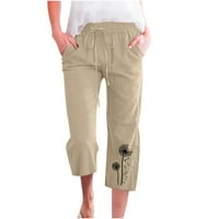 Moda Žene Ležerne prilike za ispis Elastične labave hlače Ravne široke pantalone za noge sa džepom