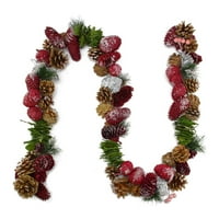 Sjevernight 5 'Crveni, srebrni i prirodni borovni konus, Leat list i bobica umjetni Božićni vijenac