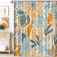 Narančasta cvjetna tuš zavjesa plava siva fabrika cvjeta listova grana za zavjese za kupanje vodootporna poliesterska tkanina kupatilo dekor cvijeće zastove za tuširanje
