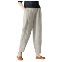 Mveomtd posteljina pojas džep ženske elastične pantalone za prozračnost labave pamučne pantalone plus