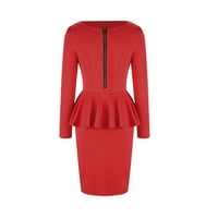 Ljetna haljina mini V-izrez s dugim rukavima, puni crveni XXL