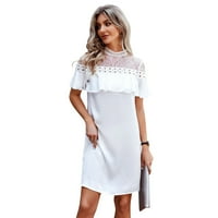 Žene Ljetne čipke Ruffeles Solid Color Haljine Line mini haljina kratkih rukava haljine haljine za plaže