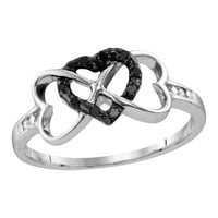 Sterling Silver Women okrugli crni obojeni dijamant trostruki tronity srčani prsten CTTW