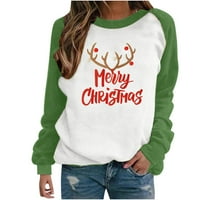 Božićne dukseve za žene Grafički modni print Okrugli vrat pulover na vrhu dugih rukava udobna bluza dukserica zelena xxl