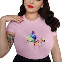 Ženska ležerna modna ljetna majica Okrugli vrat tiskani kratki rukav za žene Vintage Tees za žene, Pink,
