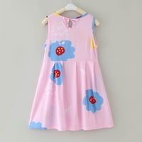 Tosmy haljine za djevojčice Toddler Summer Crtani film bez rukava ružičasti cvijet Print princeza haljina