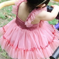 Djevojke ljeto leteći rukavi čipkasti mrežice šivanje čvrste boje modne haljine princeze veličine 80