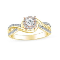 Carat Okrugli bijeli prirodni dijamant dva tonska optika zaručnički prsten 10k čvrsto žuto zlato zvona