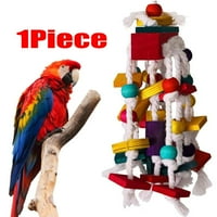 Parrot žvakaća igračka ptica igračka pamučna konop šarene perle drveni blok žvakaći žica, pogodna za