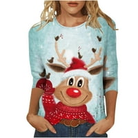 Ersazi prevelike majice za žene za žene Ženska modna pulover okruglih vrata Božićne print casual labave