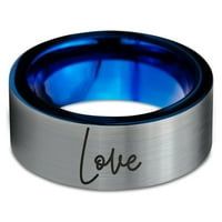 Volfram Ljubavna tipografija Pisanje prstena za prsten za muškarce Žene Udobne cipele Plavo ravni rez brušeni sivi polirani