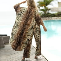 Ženski plivanje Pokrijte set rukav otvoren prednji outfit Tiger Print prikrivanje i vučna kolica