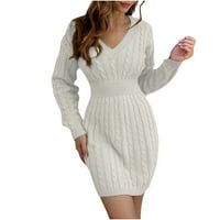 Ženska solidna haljina za bodycon twist pletene džempere slatki džumper divni vrhovi V izrez dugih rukava