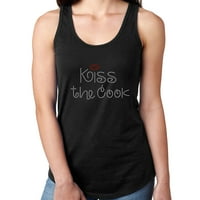 Ženska majica Rhinestone Bling Black Tee Kiss Cook Crvena uslova V-izrez medij