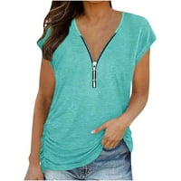 Vrhovi za žene kratkih rukava Zip V izrez majica s pulovernim majicama od pulover u boji