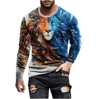 Muška modna 3D tiskana majica Životinjski lav element grafička majica vježbanje dugih rukava s dugim rukavima vrat iznad plave boje