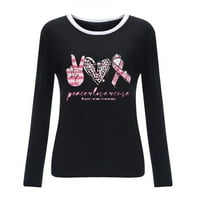 Dasayo Volenost za dojku za žene za žene Mir Love Cure Print bluza Tees Pink trake dugi rukavi
