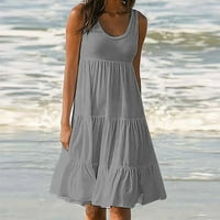Ljetna haljina za žene Čvrsto posada vrata bez rukava haljina na plaži Ležerne haljina dužine koljena