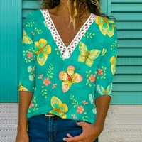 Scyoekwg leptir tiska za žene Crochet čipke TRIM V izrez T košulje Casual Comfy Lagane labave košulje