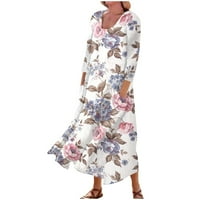 Strungten ženska casual udobnog cvjetnog ispisa Tri četvrtine rukava pamučna džepa haljina za žene