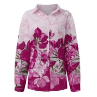 GDFUN ženska modna nova ljetna vruća tiskana gumba s dugim rukavima V-izrez labava košulja vrhovi majica
