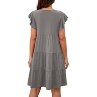Ljetne haljine za žene kratki rukav čvrsti casual mini a-line okrugli izrez za odmor sivi xxl