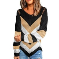 Dukseri za žene Trendy okrugli vrat Loose dugih rukava u boji blok TOP pleteni džemper bež