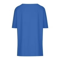 Ženski vrhovi okrugli vrat labavi udoban čvrsti kratki rukav majica casual plava