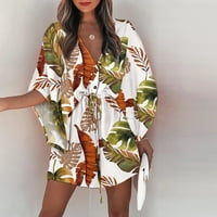 Gotyoou Ljetna haljina Ženska ljetna rukava V izrez za odmor Boho Print Chartstring Sun Beach Haljina