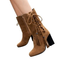 Sanbonepd Boots Dame Fashion Suede Tassel Strap sa bočnim patentnim zatvaračem High potpetice Srednje