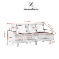 Zaustavite sada tapeciranu tkaninu za ruke Loveseat s jastucima za bacanje, dnevni boravak sola, sivom