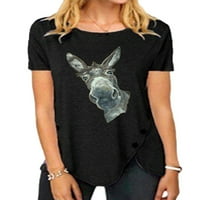 Pfysire ženska smiješna tiskana majica casual bluza s kratkim rukavima crna 3xl