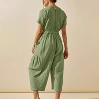 Atinetok Rompers za žene modni elastični struk Pleted pamučni posteljina džepa za spavanje ljeto odijevanje
